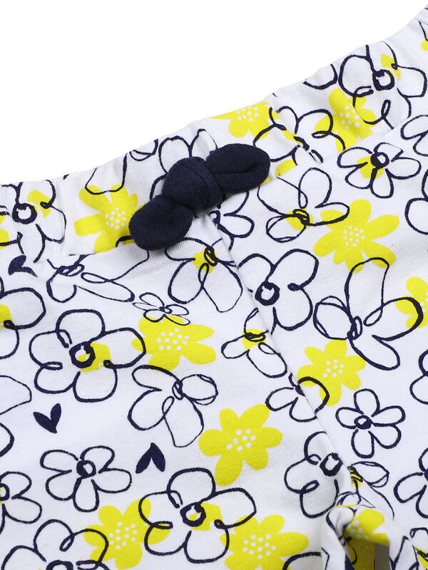 Girls White & Yellow Short Knitted Trouser image number 2